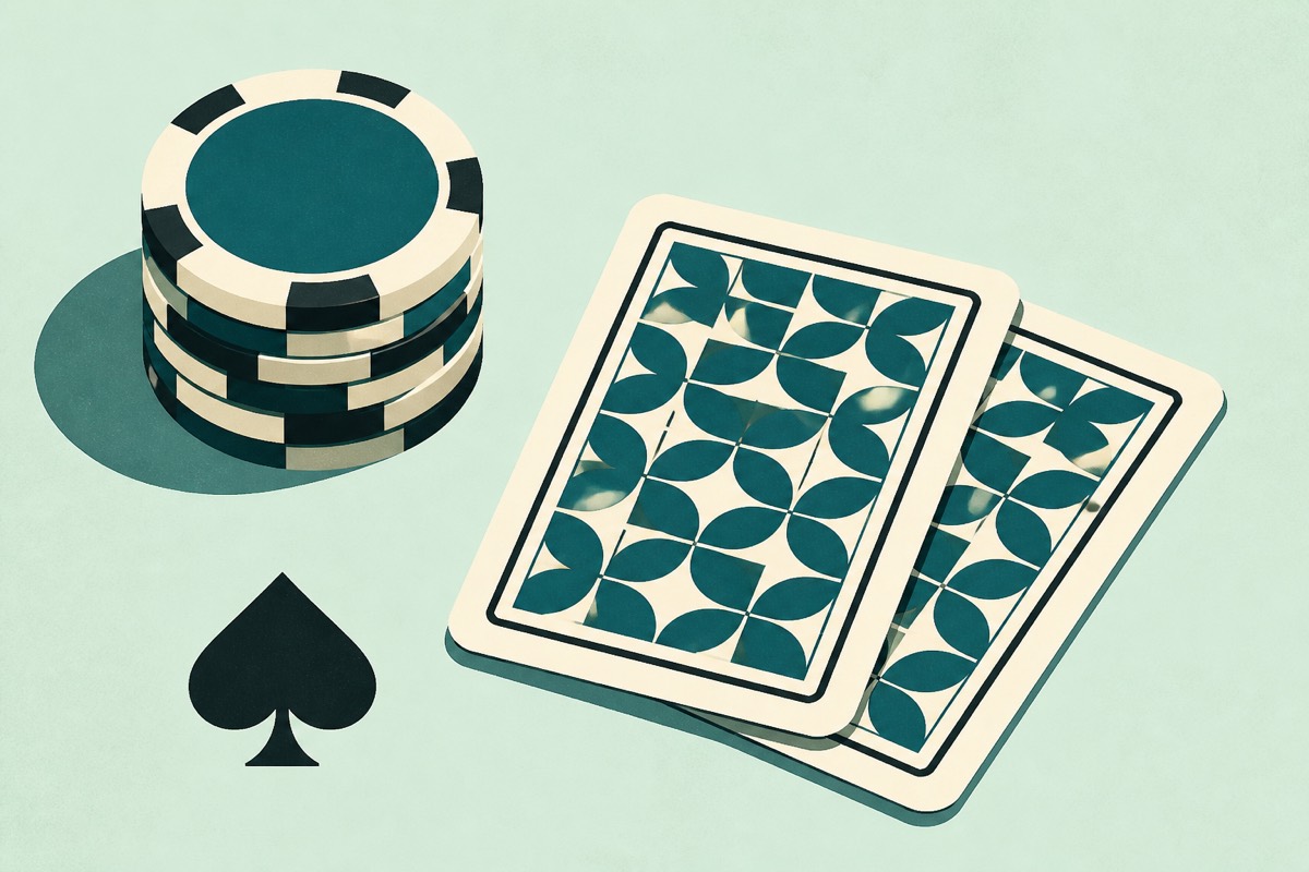 Illustration rétro d'une pile de jetons de poker et de deux cartes retournées